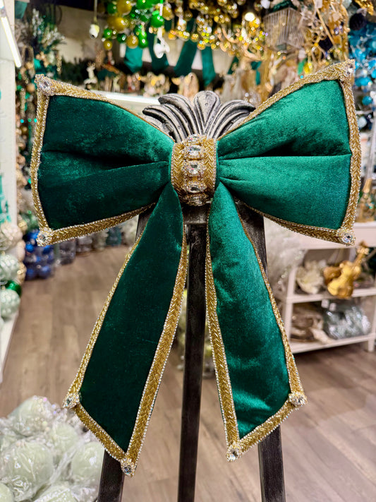 Blinged Bow, Gold on Emerald