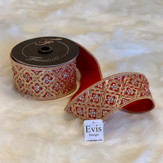 3"x5Y Red Heirloom Tapestry Ribbon