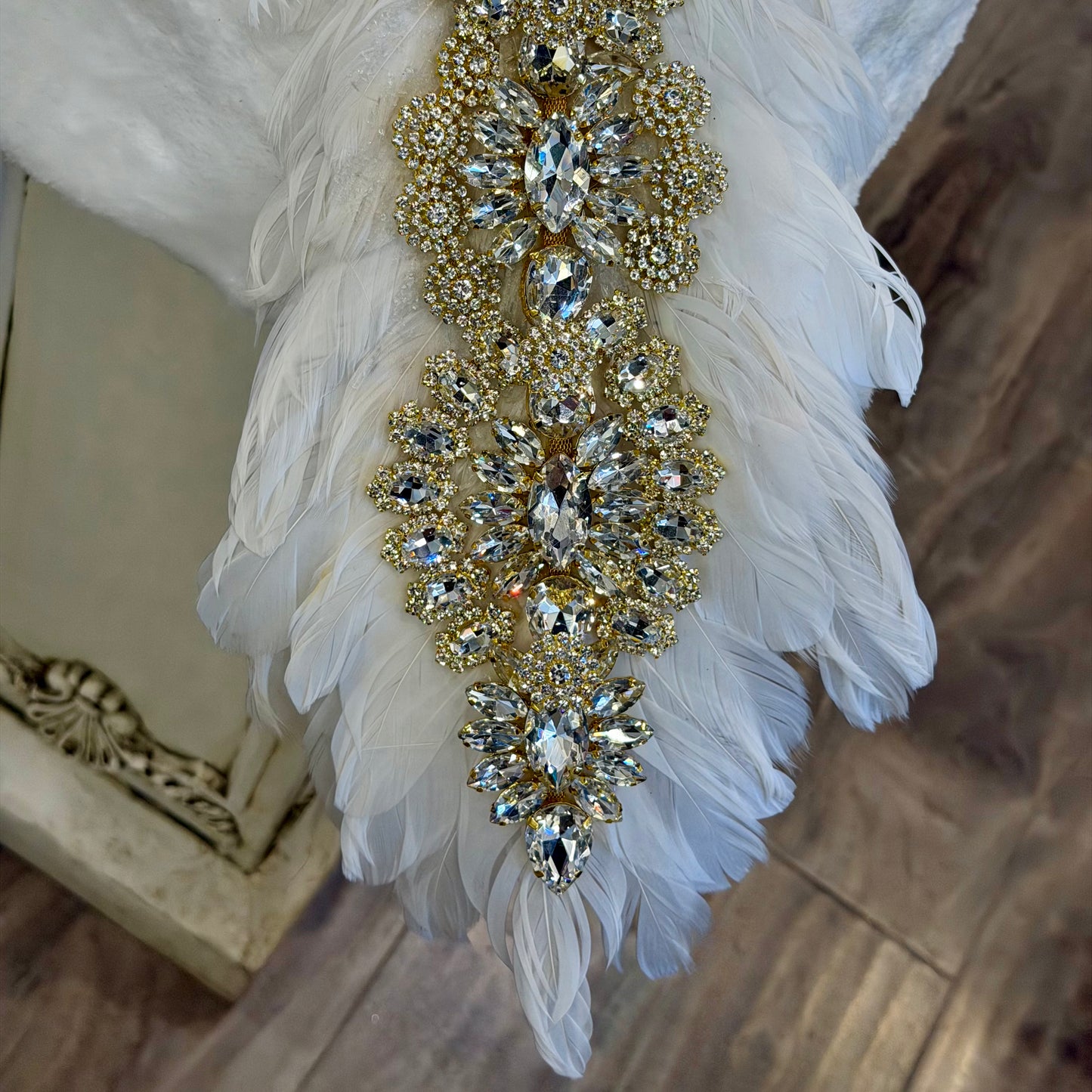 26” Glimmering Peacock, Gold on White
