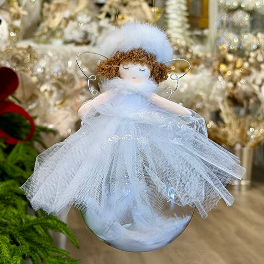 7” Angel Cutie Pie Feather Glass Ornament