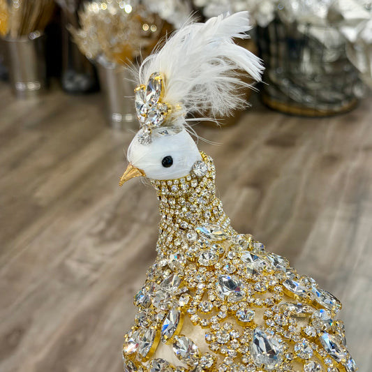 26” Sparkling Peacock, Gold on White