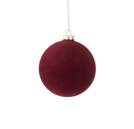 Burgundy glass flocked ball ornament, 4 inch, for Christmas tree decorating