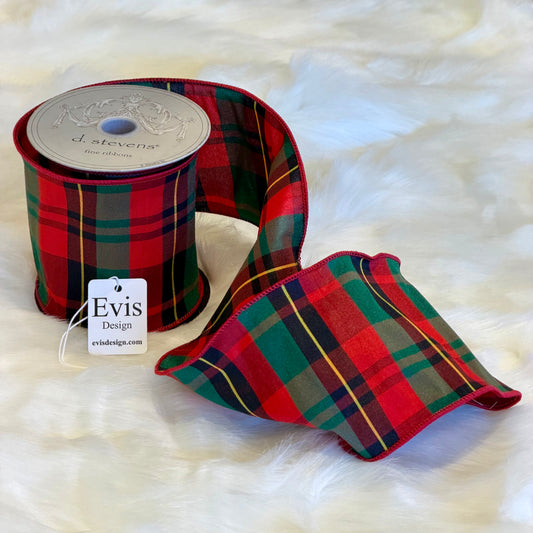 4"x10Y Plaid Shiny Red Green Ribbon