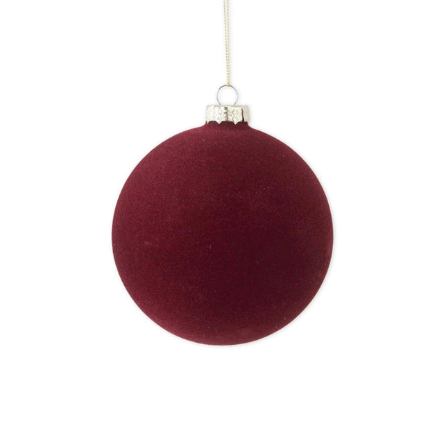 Burgundy glass flocked ball ornament, 5 inch, for Christmas tree decorating