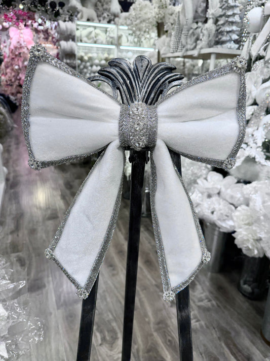 Blinged Bow, Silver on White