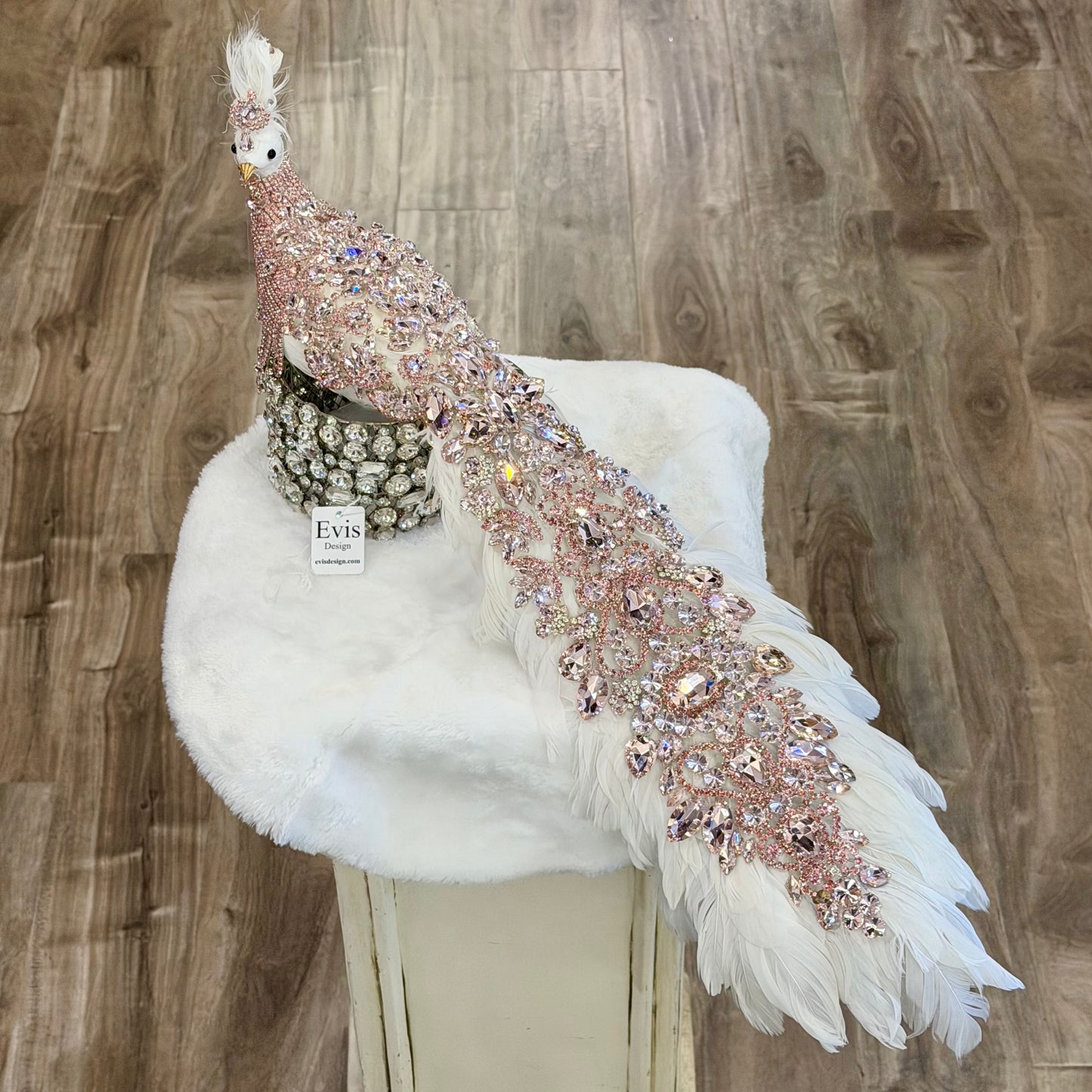 26” Roseluxe Peacock, Pink on White