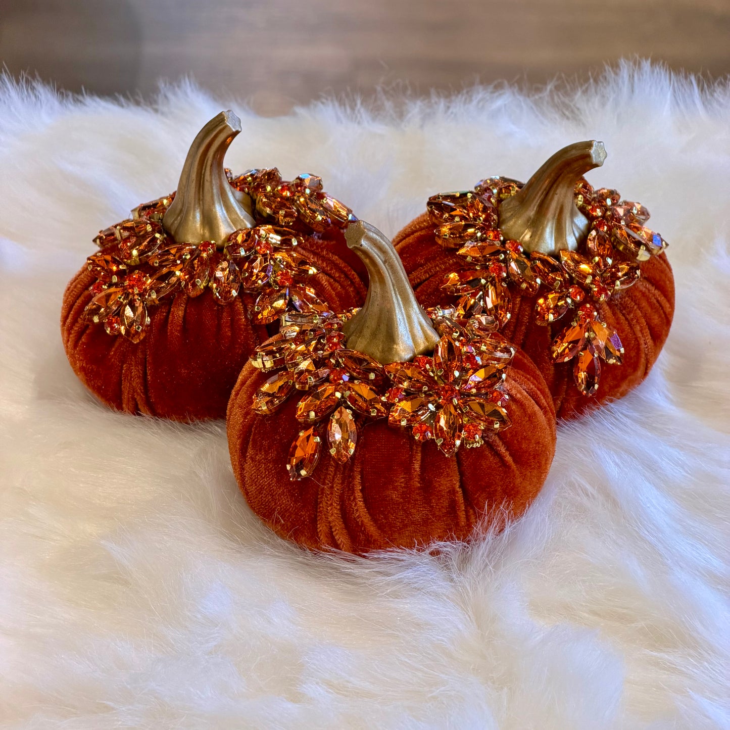 (Set of 3) 4” Gem Pumpkins Orange