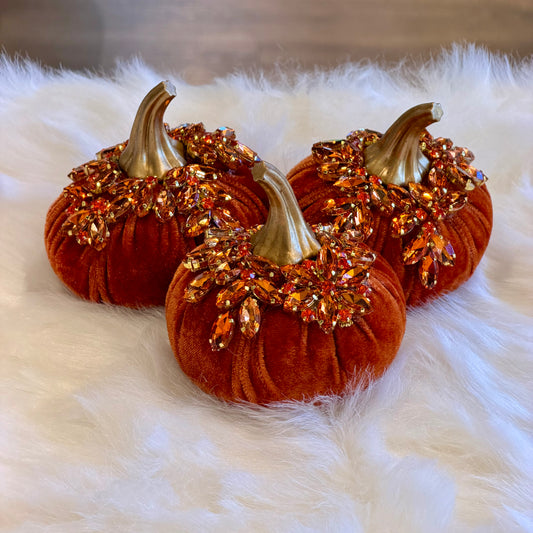 (Set of 3) 4” Gem Pumpkins Orange