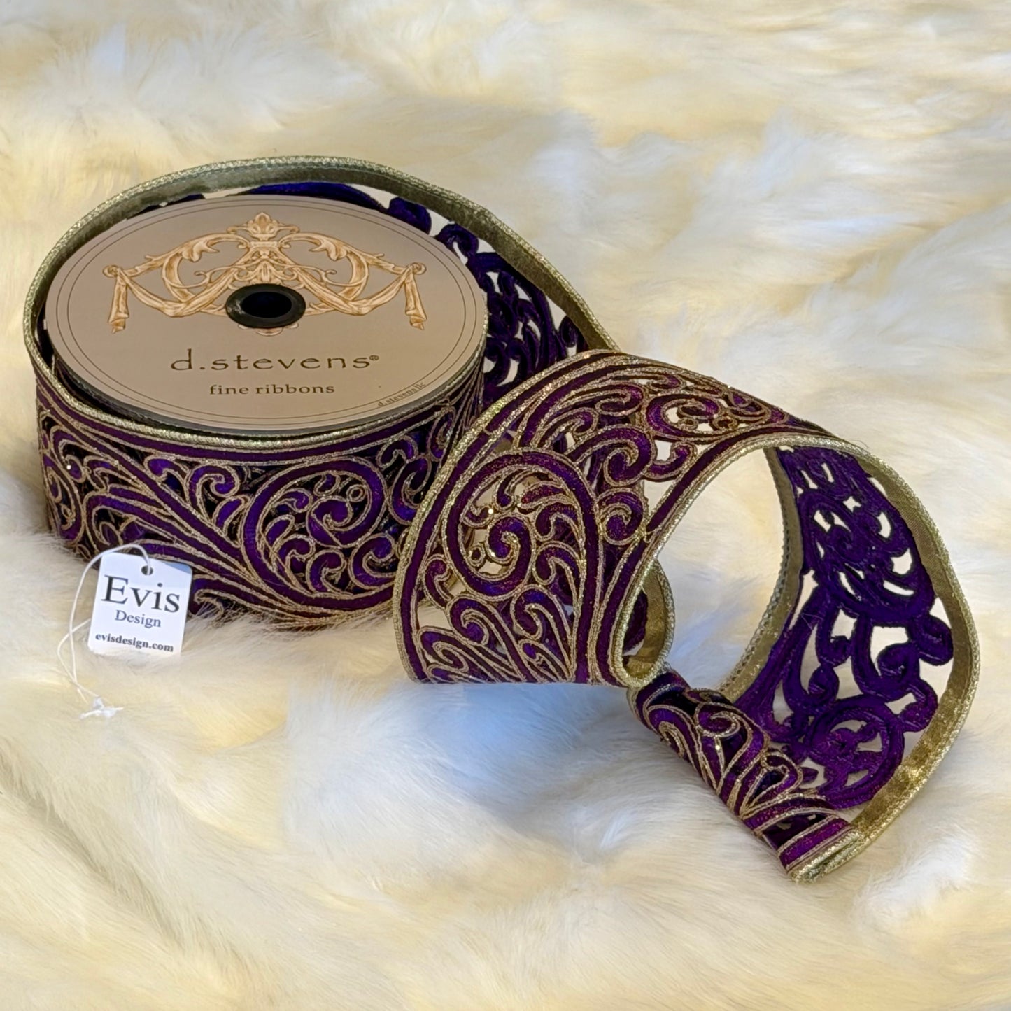3.5"x10Y Purple Ribbon Metallic Scroll Garland