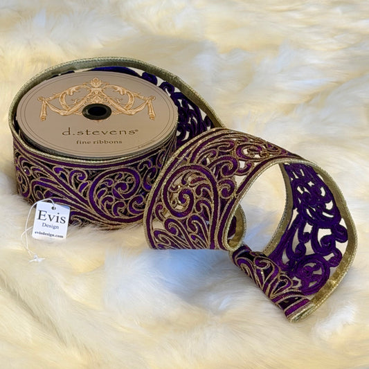 3.5"x10Y Purple Ribbon Metallic Scroll Garland