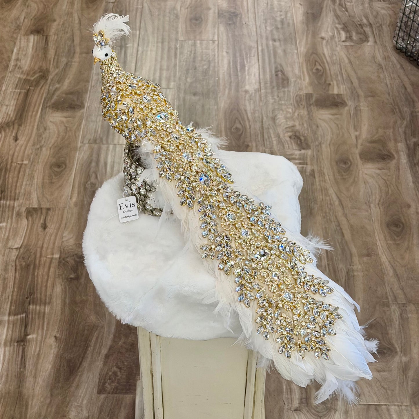 26” Sparkling Peacock, Gold on White