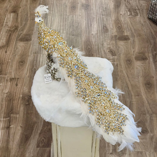 26” Sparkling Peacock, Gold on White