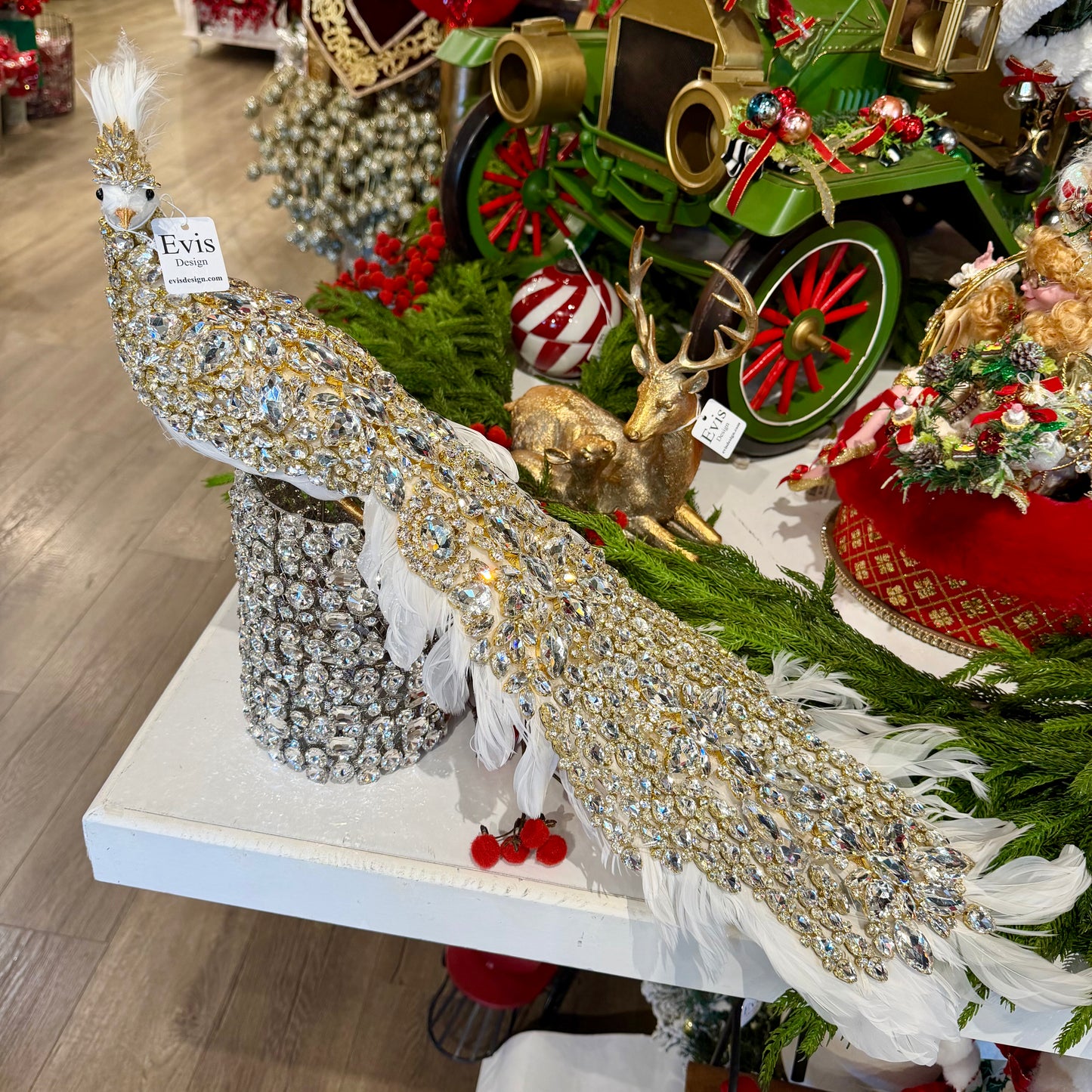 26” Gilded Peacock, Gold on White