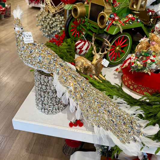 26” Gilded Peacock, Gold on White