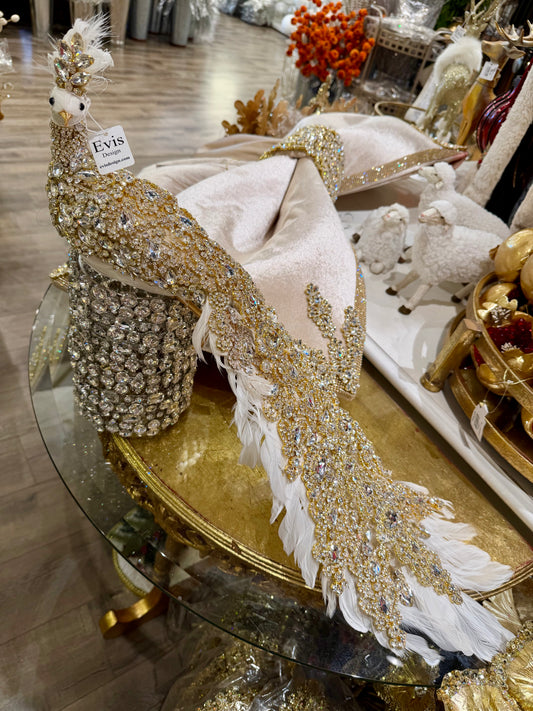 26” Austere Peacock, Gold on White