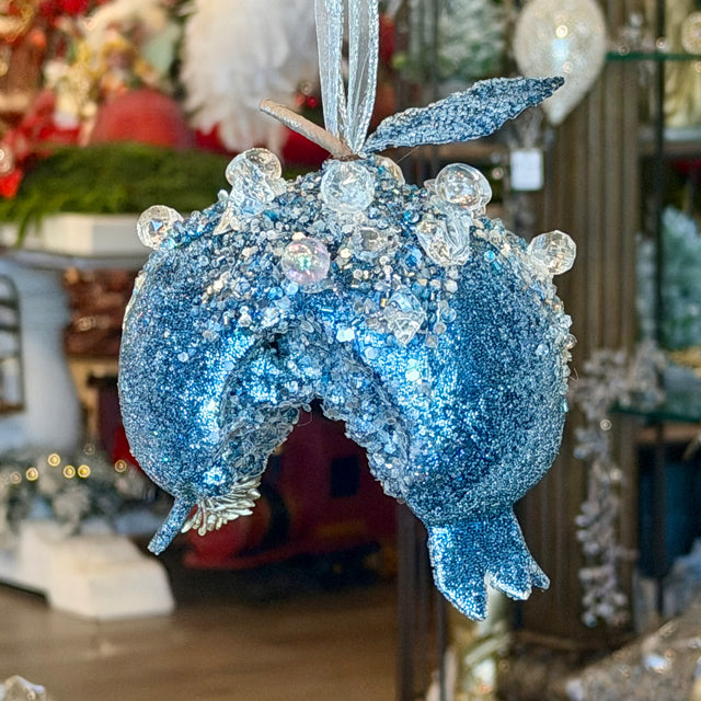 Blue pomegranate ornament, 4 inch, for Christmas tree decorating