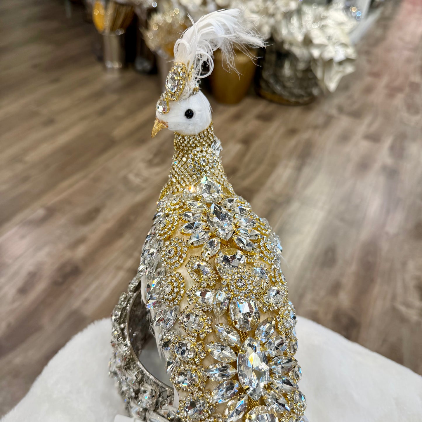 26” Glimmering Peacock, Gold on White