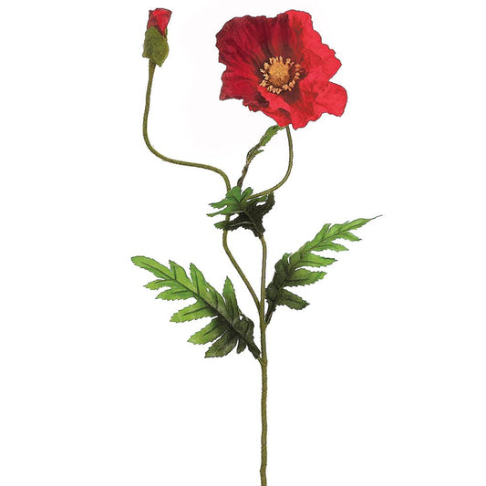 28" Red Poppy Spray