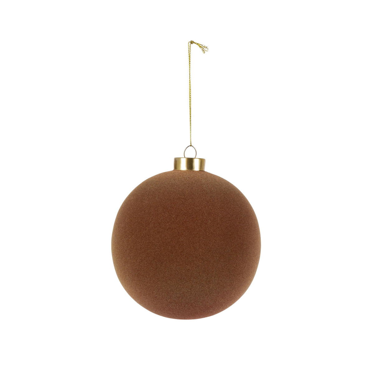 Chestnut brown velvet ball ornament with a soft finish.