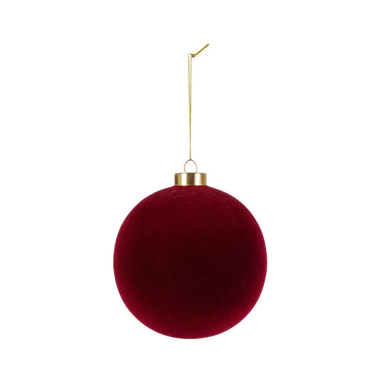 Burgundy flocked glass ball ornament with a soft finish.