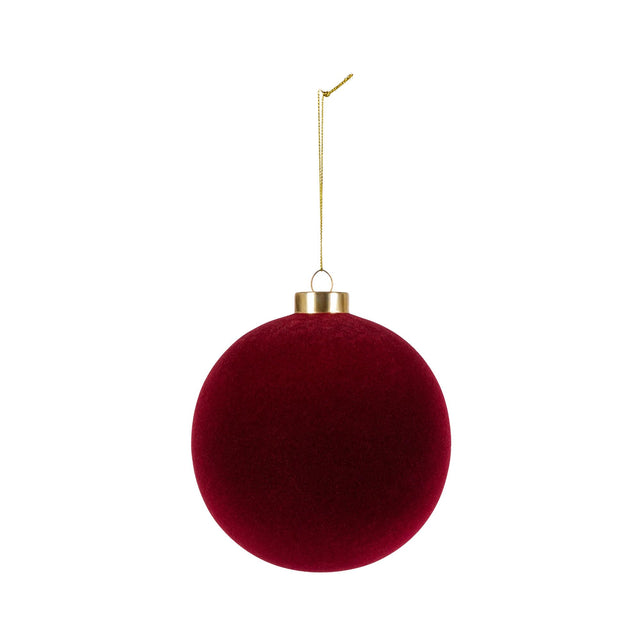 Burgundy flocked glass ball ornament with a soft finish.