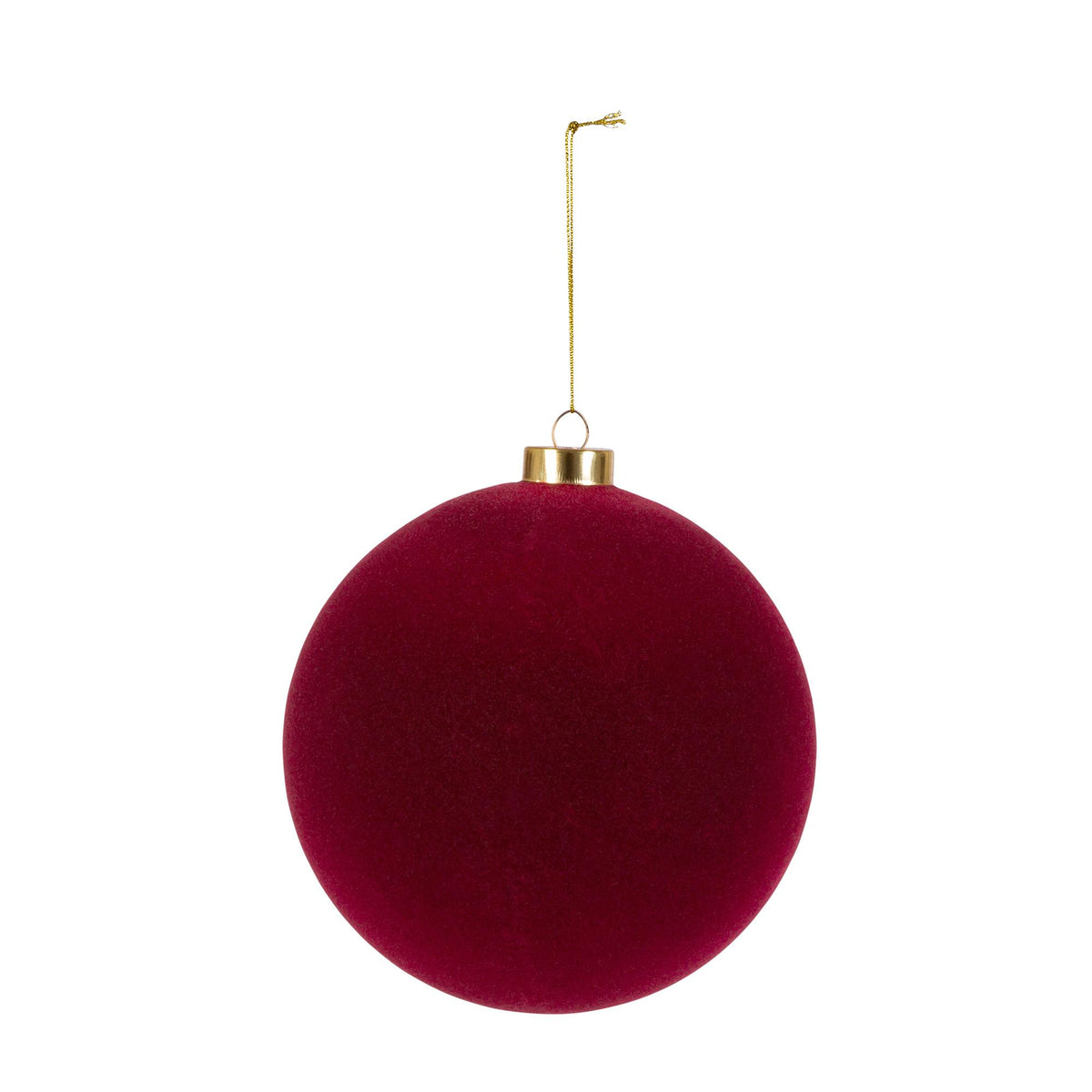 Burgundy flocked glass ball ornament with a velvety finish.