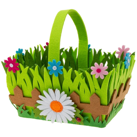 8.5" Easter Basket Daisy Flowers Picket Fence