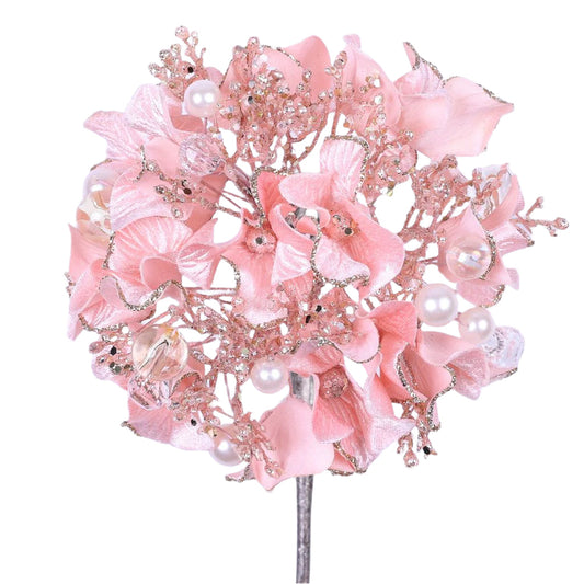 Light pink hydrangea stem with bejeweled accents.