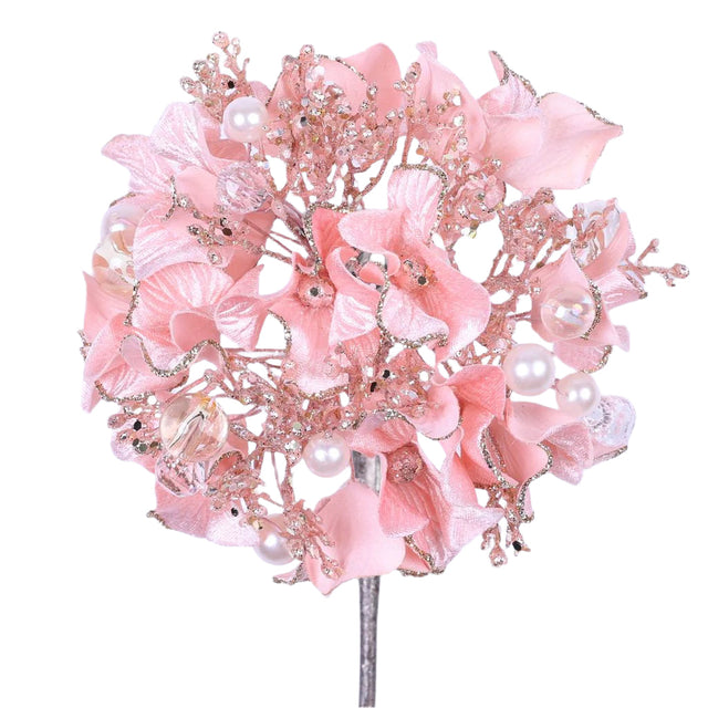 Light pink hydrangea stem with bejeweled accents.