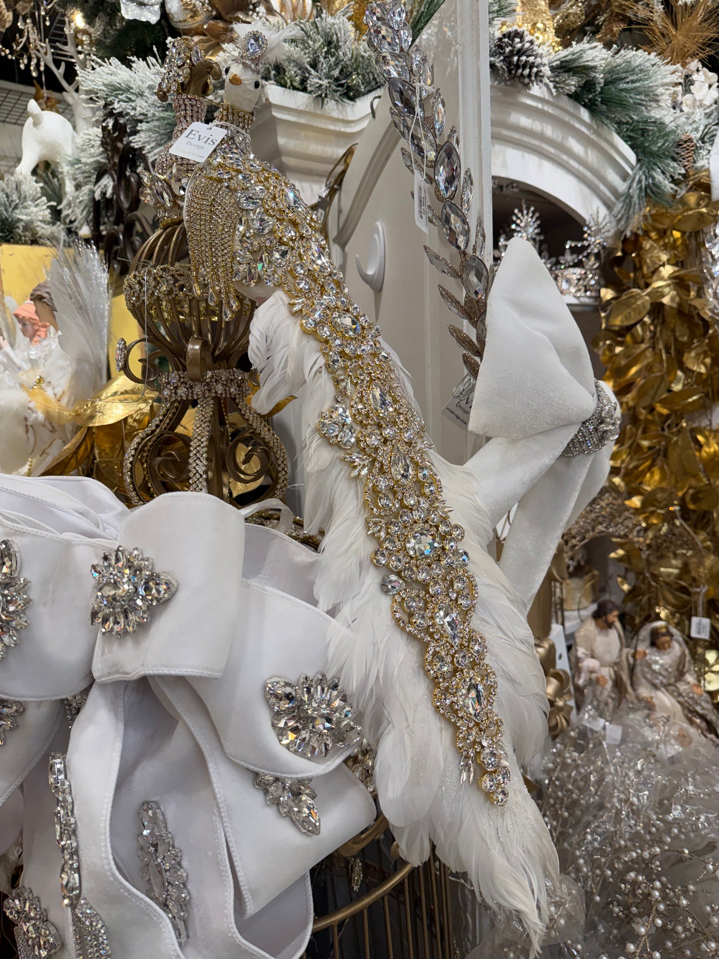 Blinged Peacock, Gold on White