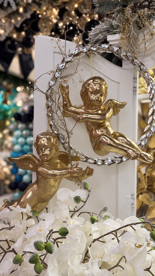 Set/2 17” Cherub Ornament Gold