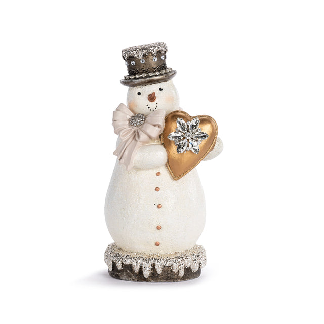 Snowman heart figurine, 10 inch, for Christmas decorating