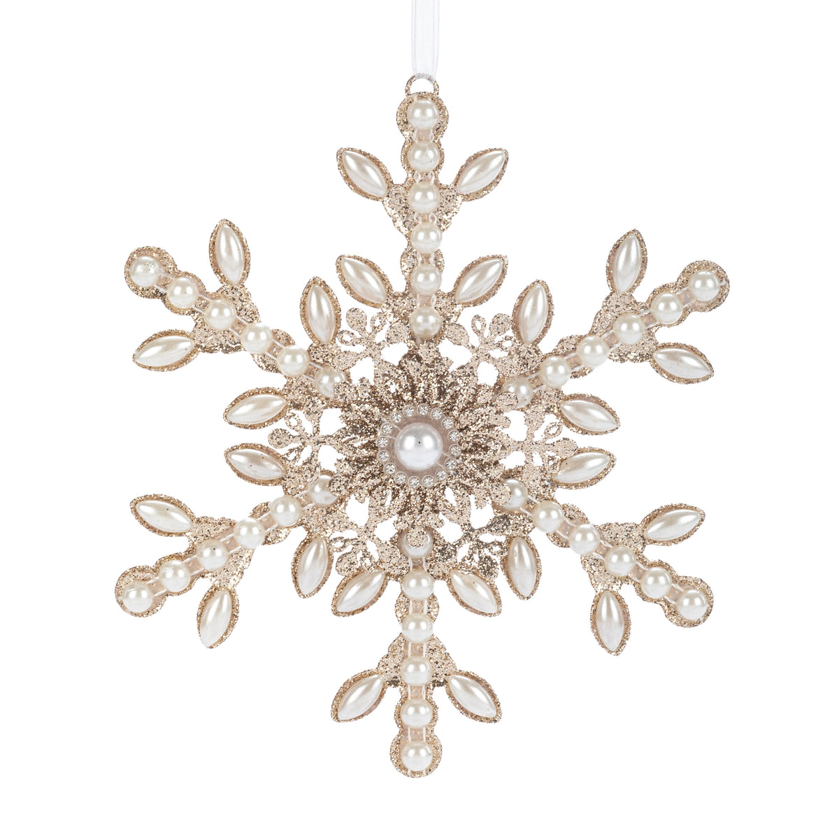 7” Pearl Snowflake Champagne Glitter