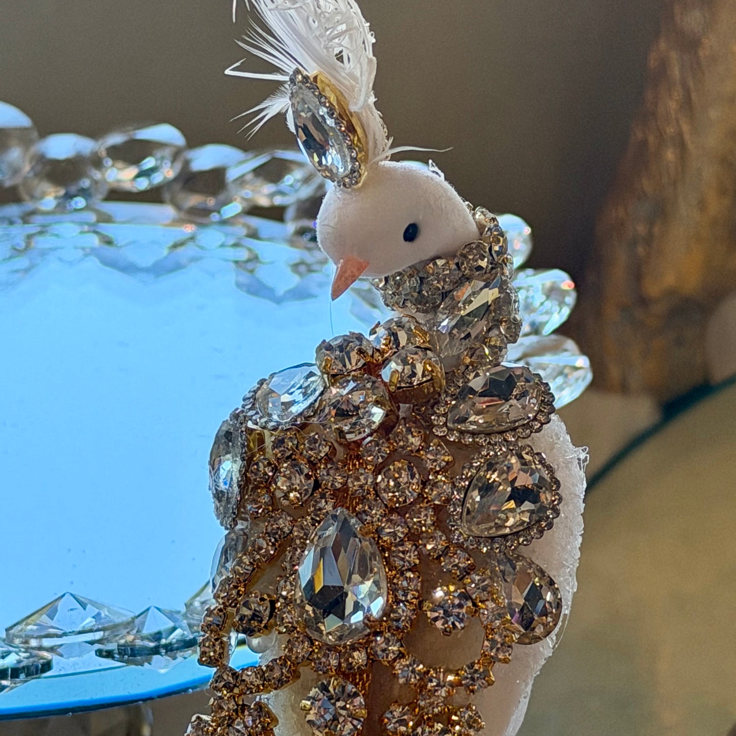 12” Gilded Peacock, Gold on White