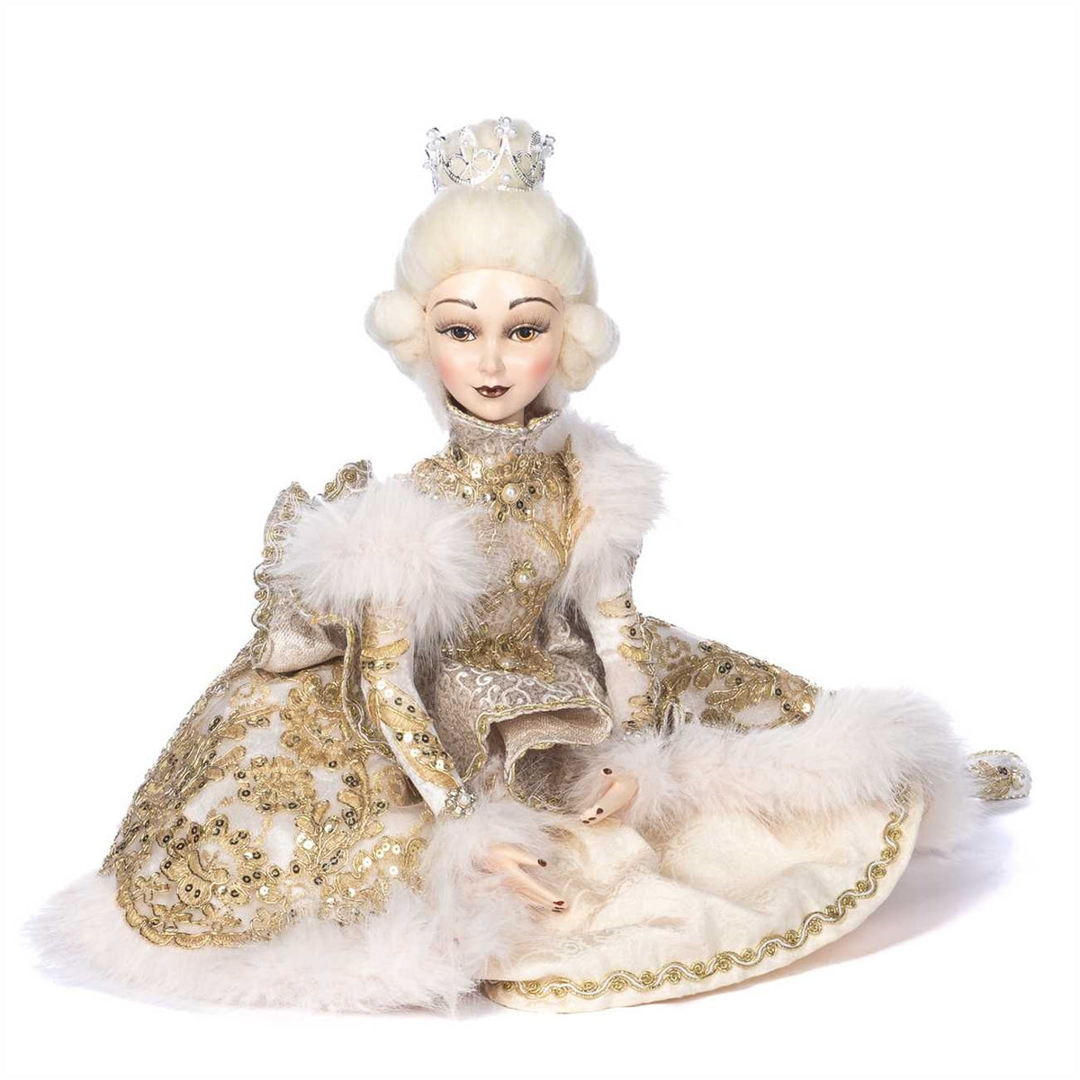 54cm Regal Winter Sitting Lady Doll w/ Box Cream Gold