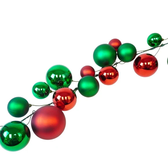 10' Red & Emerald Garland Balls Matte & Shiny