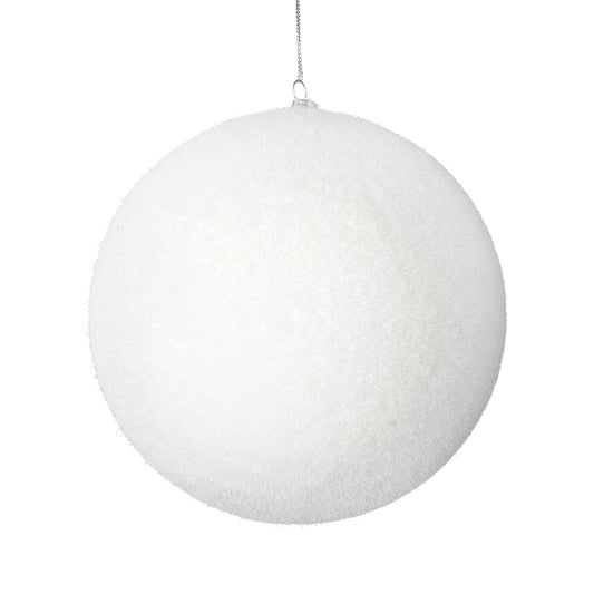 White flocked ornament with a soft frosted finish.