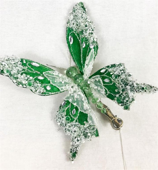 8.5" Green Butterfly w/ Clip Glitter Fabric