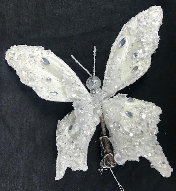 8.5" Pearl Butterfly w/ Clip Glitter Fabric