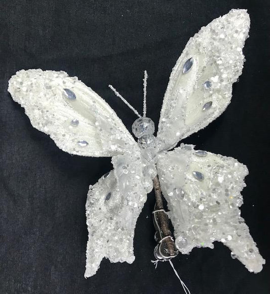 8.5" Pearl Butterfly w/ Clip Glitter Fabric