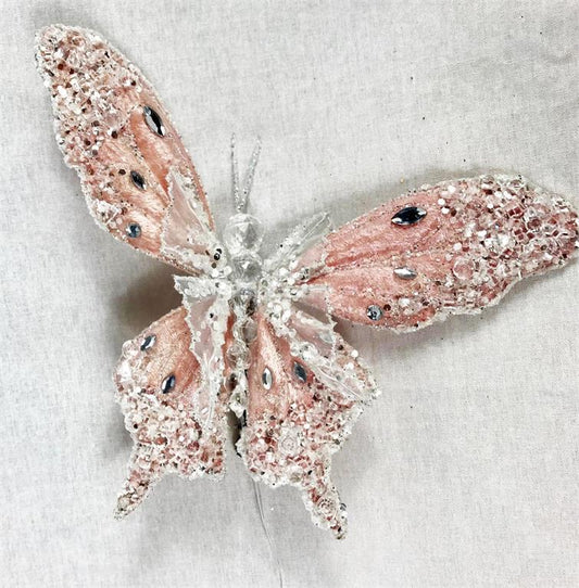 8.5" Pink Butterfly w/ Clip Glitter Fabric