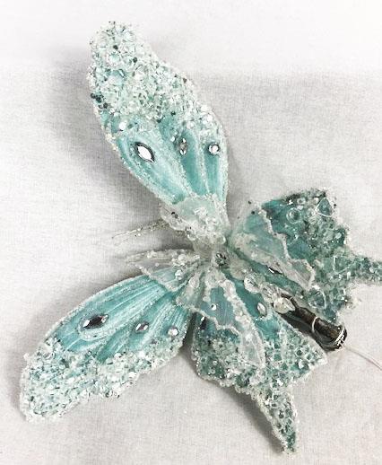 8.5" Blue Butterfly w/ Clip Glitter Fabric