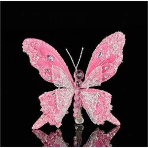 8.5" Pink Butterfly w/ Clip Glitter Fabric
