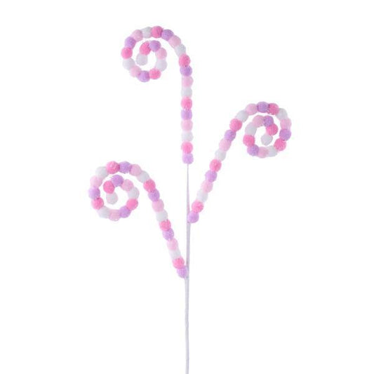 Pom pom swirl spray with curled pom stems.