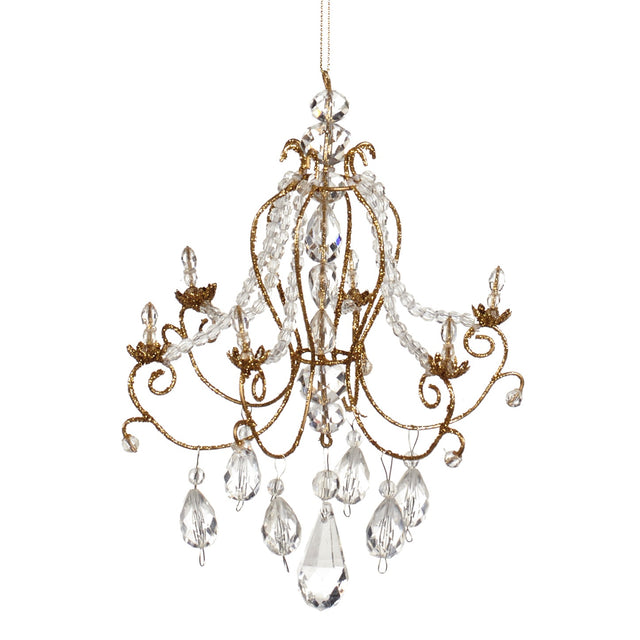 Gold jeweled chandelier seasonal & decorations, 7.5 inch, for Christmas decorating