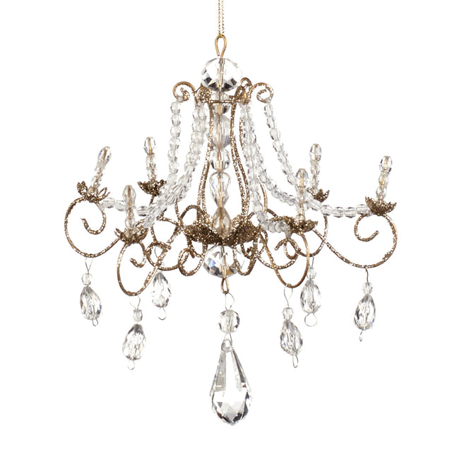 Gold glitter chandelier ornaments, 6 inch, for Christmas tree decorating