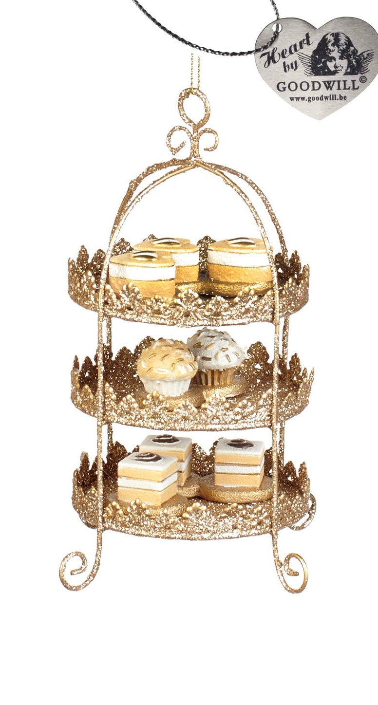 5" Gold Cake Stand Glitter Ornament