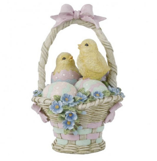 9" Easter Basket w/ Chicks & Eggs Pastel