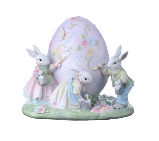 7" Bunny Family Painting Egg Pastel