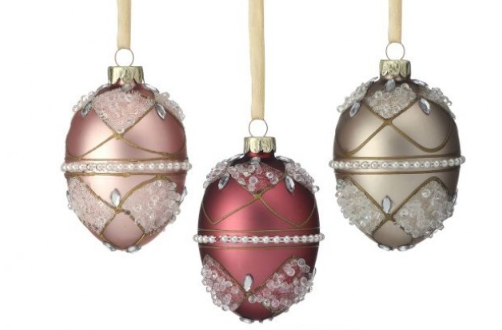 Box/3 3.5" Egg Jeweled Glass Ornament